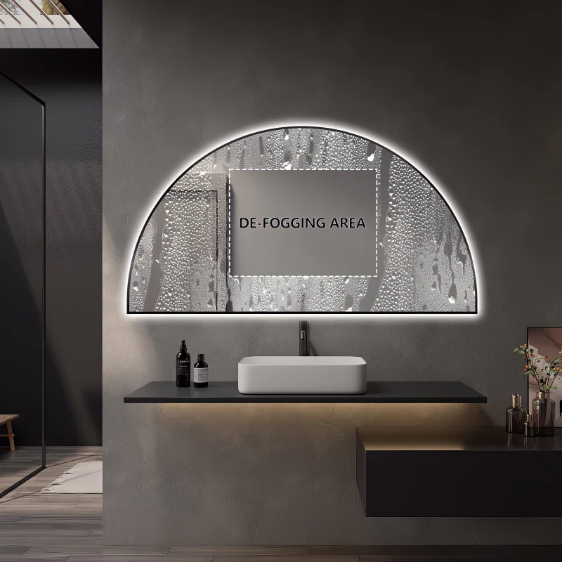 Arched Touchless 1500 x 800 Matte Black LED Mirror - Three Light Temperatures - Image 4