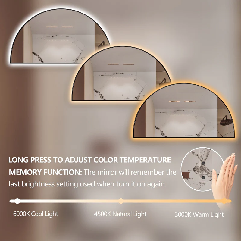 Arched Touchless 1500 x 800 Matte Black LED Mirror - Three Light Temperatures - Image 5