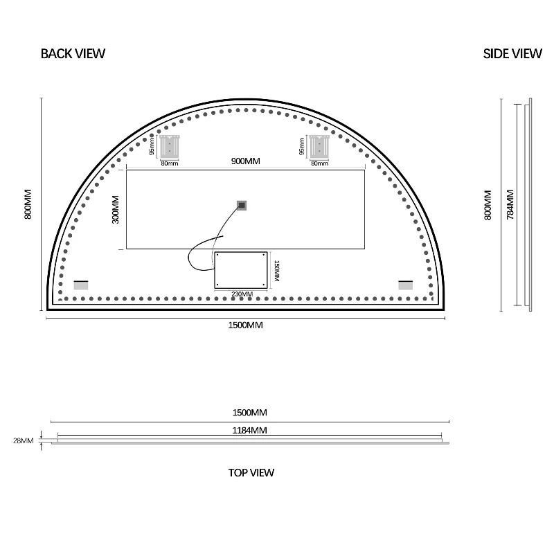Arched Touchless 1500 x 800 Matte Black LED Mirror - Three Light Temperatures - Image 6