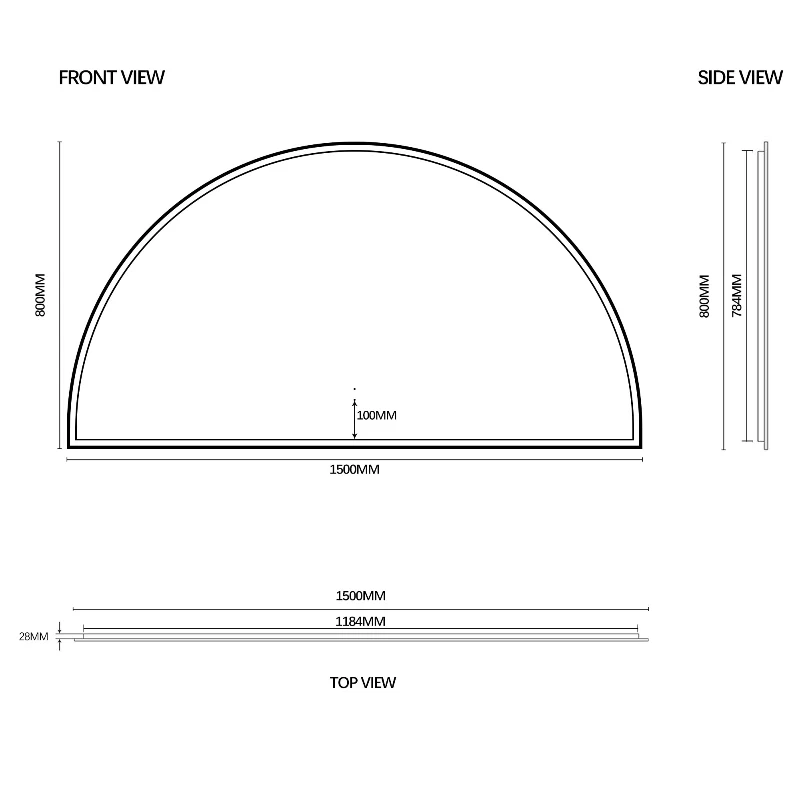 Arched Touchless 1500 x 800 Matte Black LED Mirror - Three Light Temperatures - Image 7