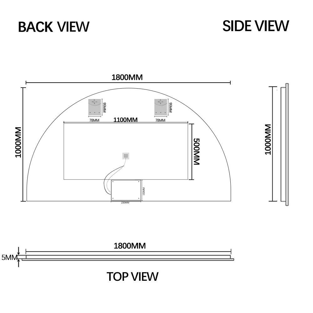 Arched Touchless 1800 x 1000 LED Mirror - Three Light Temperatures - Image 7
