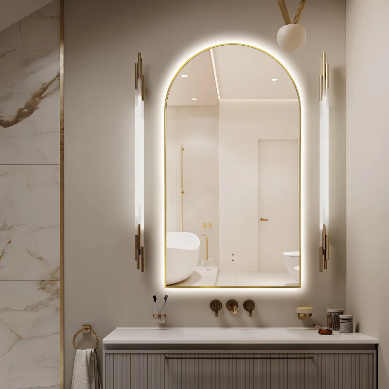 Arched Touchless 500 x 900 Back-Lit Brushed Gold LED Mirror - Three Light Temperatures - Image 2