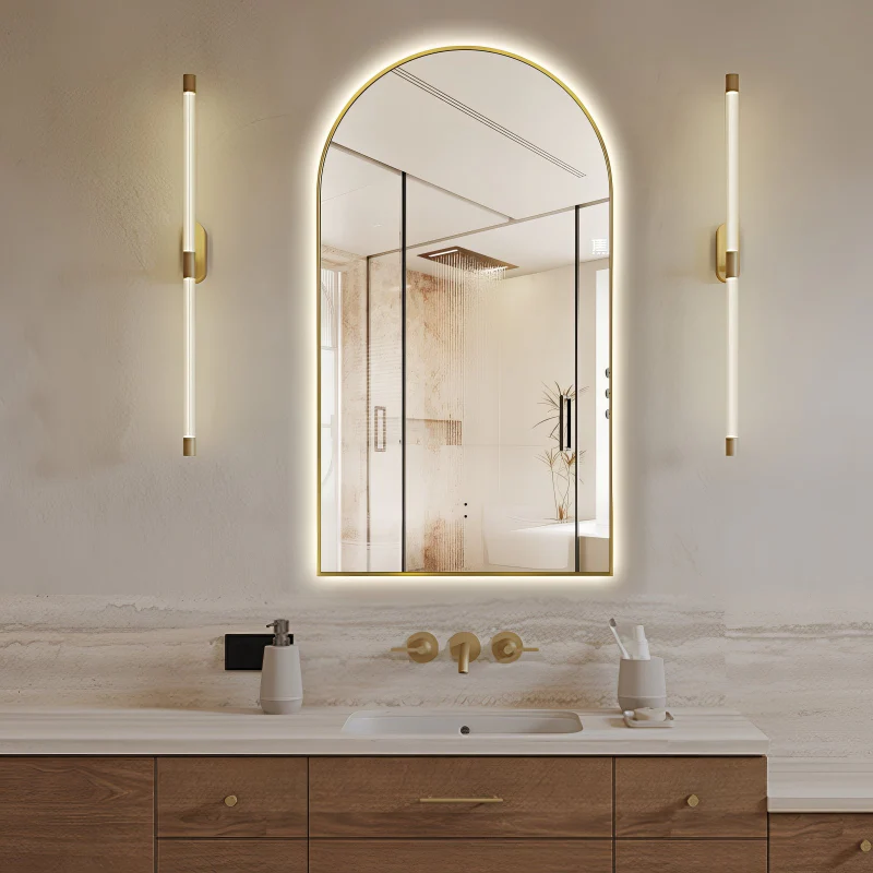 Arched Touchless 500 x 900 Back-Lit Brushed Gold LED Mirror - Three Light Temperatures - Image 3