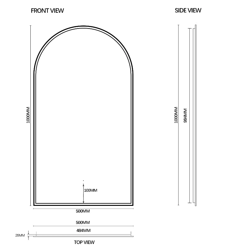 Arched Touchless 500 x 900 Back-Lit Brushed Gold LED Mirror - Three Light Temperatures - Image 7