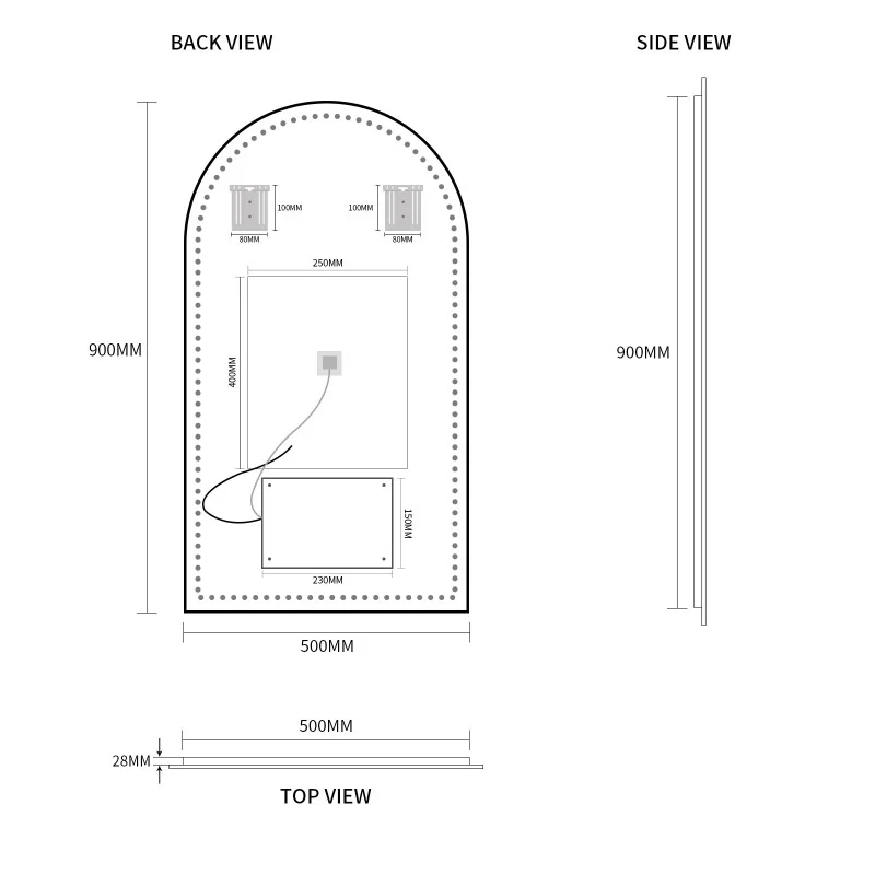 Arched Touchless 500 x 900 LED Mirror - Three Light Temperatures - Image 9