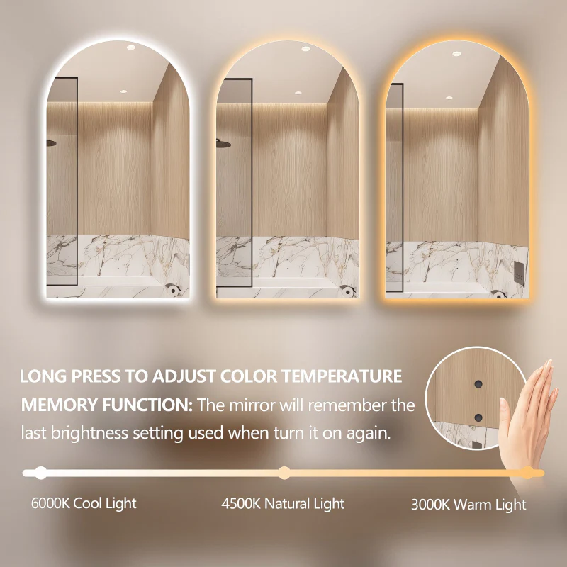 Arched Touchless 600 x 900 LED Mirror - Three Light Temperatures - Image 5