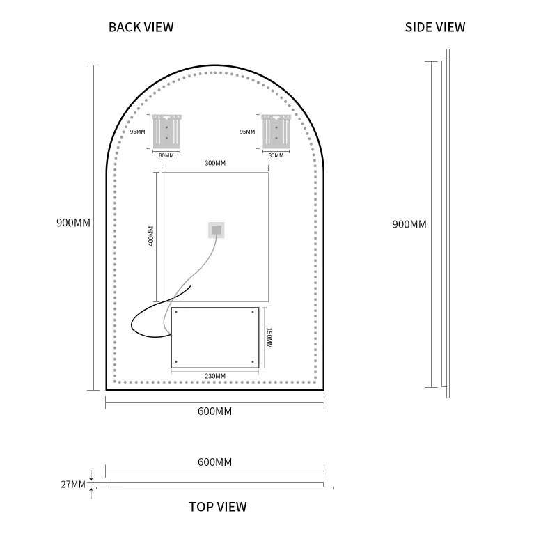 Arched Touchless 600 x 900 LED Mirror - Three Light Temperatures - Image 6
