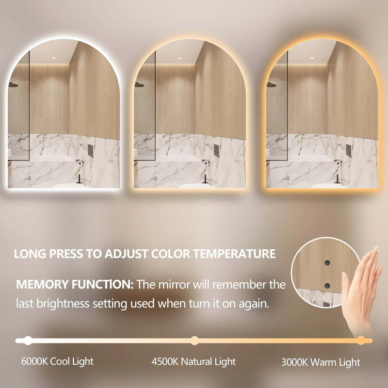 Arched Touchless 750 x 1000 LED Mirror - Three Light Temperatures - Image 10