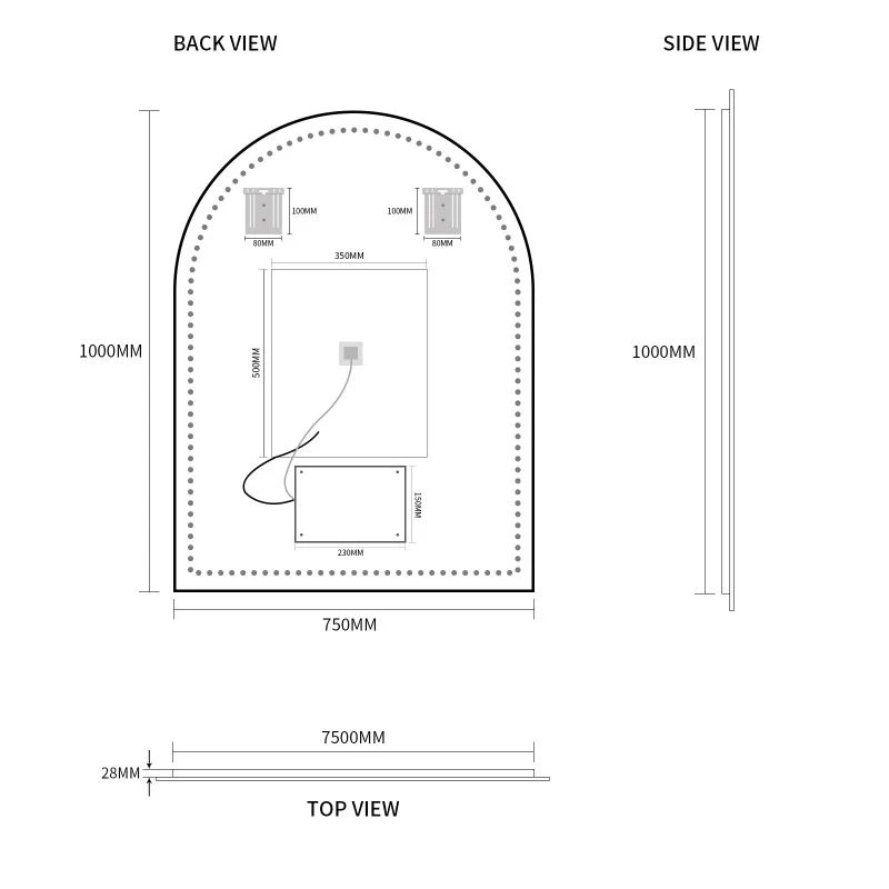 Arched Touchless 750 x 1000 LED Mirror - Three Light Temperatures - Image 7