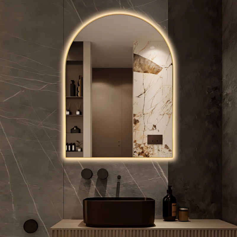 Arched Touchless 750 x 1000mm Back-Lit Brushed Gold LED Mirror - Three Light Temperatures