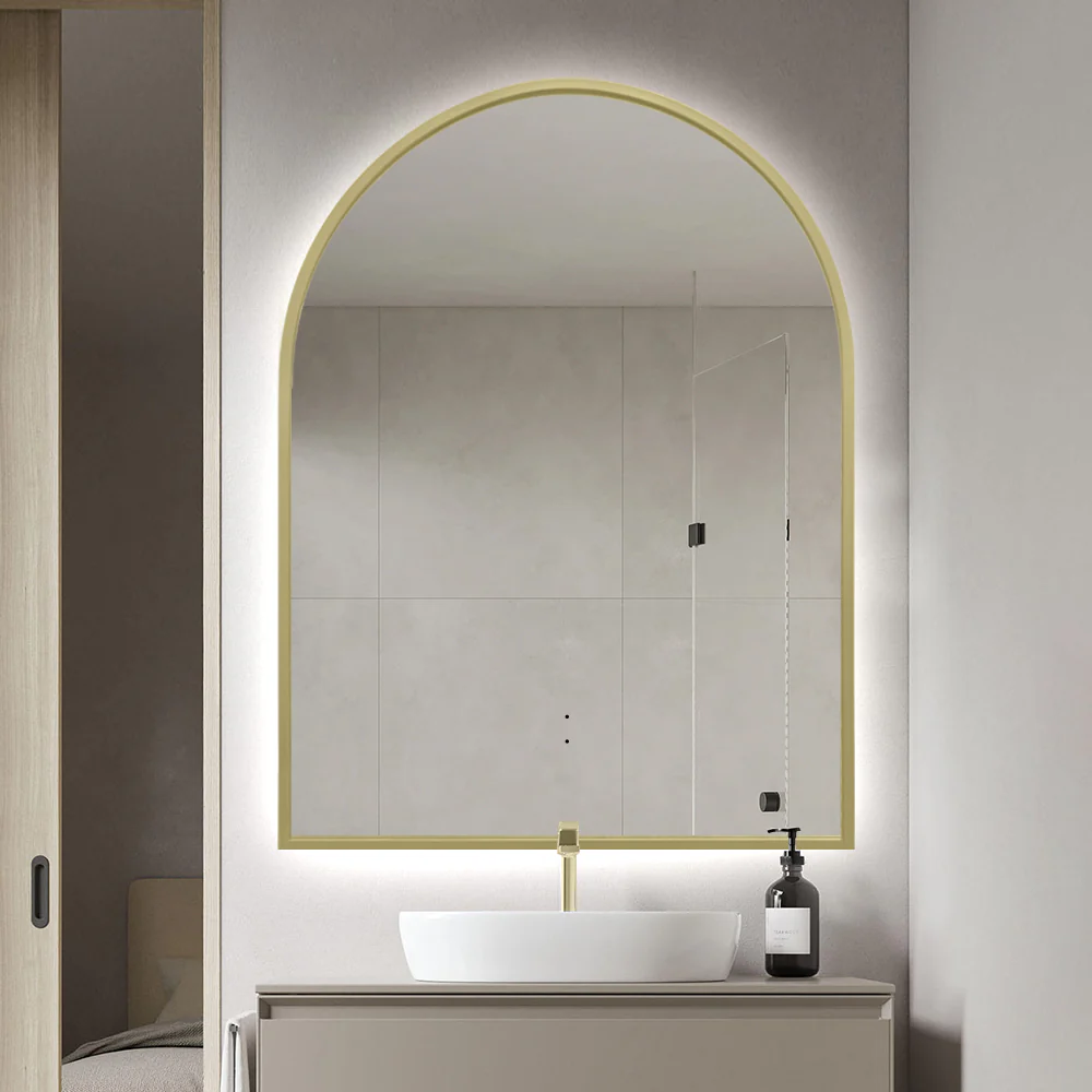 Arched Touchless 750 x 1000mm Back-Lit Brushed Gold LED Mirror - Three Light Temperatures - Image 2