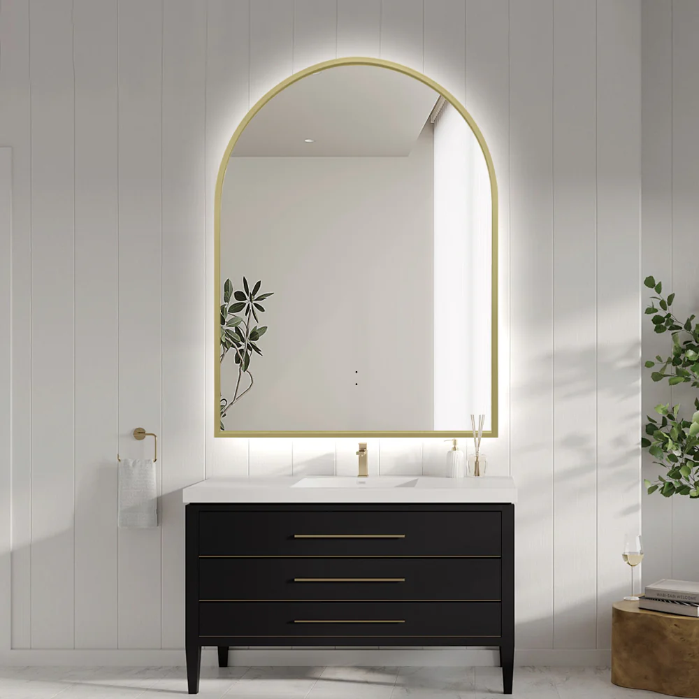 Arched Touchless 750 x 1000mm Back-Lit Brushed Gold LED Mirror - Three Light Temperatures - Image 3