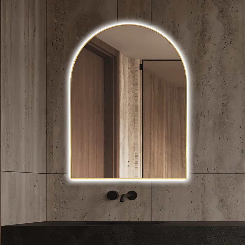 Arched Touchless 750 x 1000mm Back-Lit Brushed Gold LED Mirror - Three Light Temperatures - Image 4