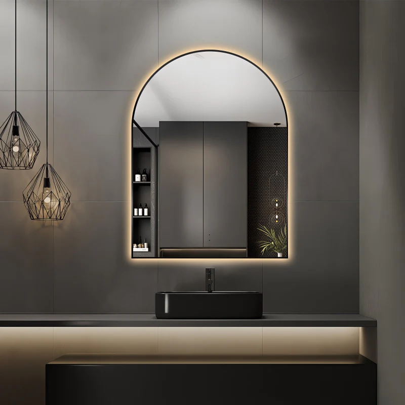 Arched Touchless 750 x 1000mm Back-Lit Matte Black LED Mirror - Three Light Temperatures