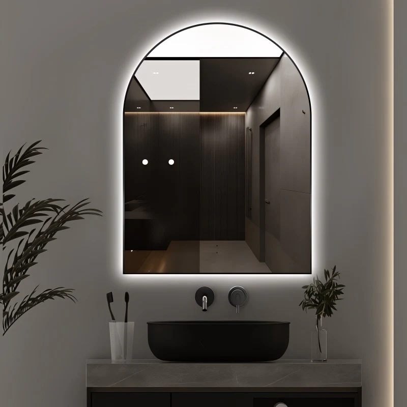 Arched Touchless 750 x 1000mm Back-Lit Matte Black LED Mirror - Three Light Temperatures - Image 2