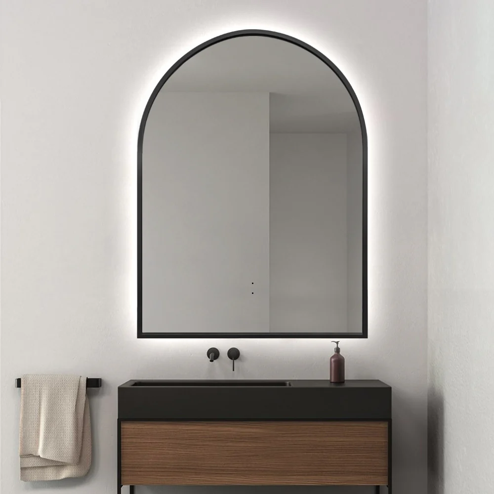 Arched Touchless 750 x 1000mm Back-Lit Matte Black LED Mirror - Three Light Temperatures - Image 3
