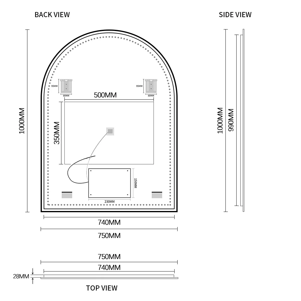 Arched Touchless 750 x 1000mm Back-Lit Brushed Gold LED Mirror - Three Light Temperatures - Image 7