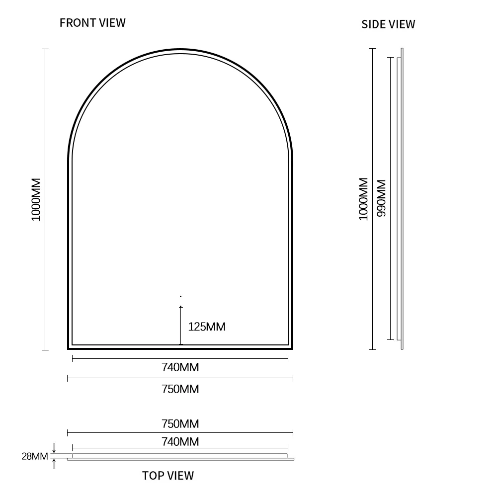 Arched Touchless 750 x 1000mm Back-Lit Brushed Gold LED Mirror - Three Light Temperatures - Image 8