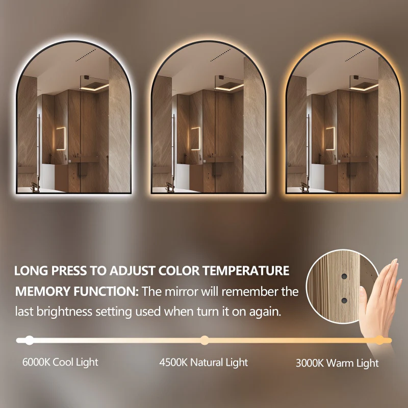 Arched Touchless 750 x 1000mm Back-Lit Matte Black LED Mirror - Three Light Temperatures - Image 8
