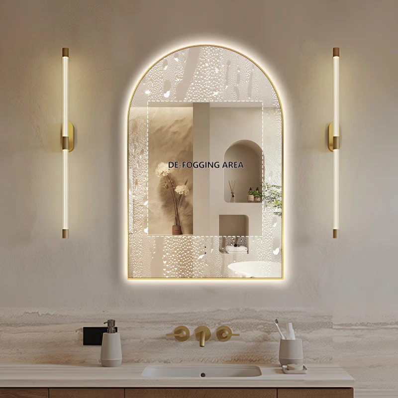 Arched Touchless Back-Lit Brushed Gold LED Mirror - Three Light Temperatures - Image 11