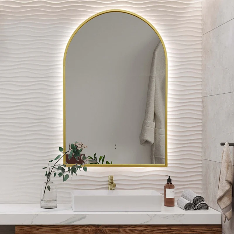 Arched Touchless Back-Lit Brushed Gold LED Mirror - Three Light Temperatures - Image 2