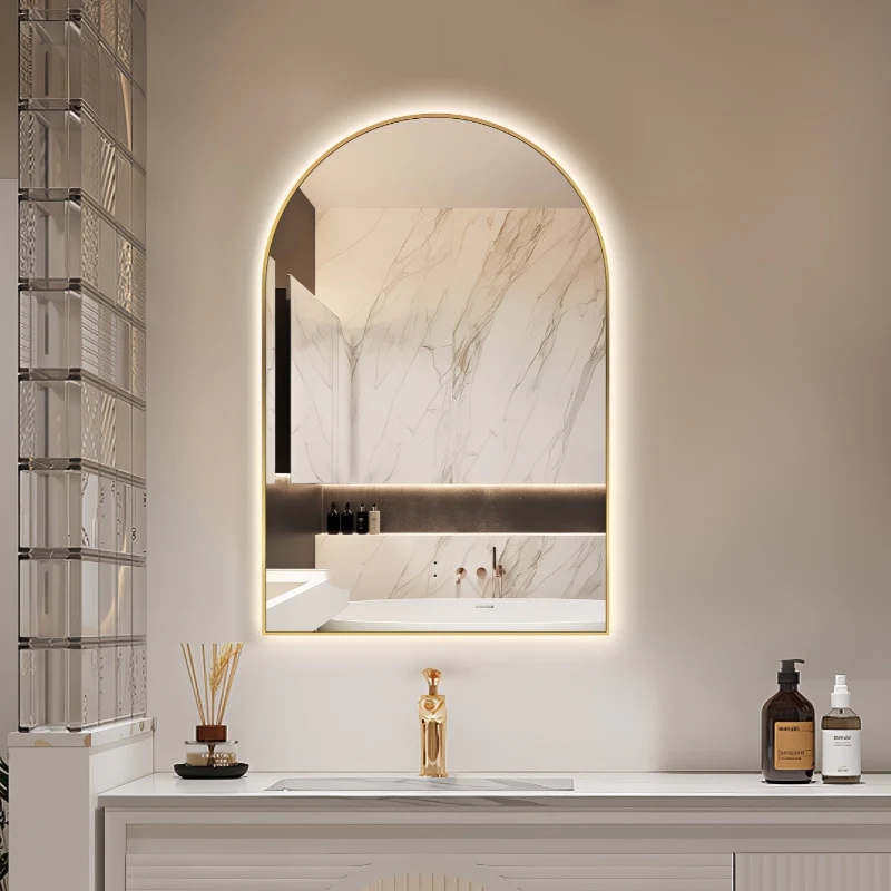 Arched Touchless Back-Lit Brushed Gold LED Mirror - Three Light Temperatures - Image 3