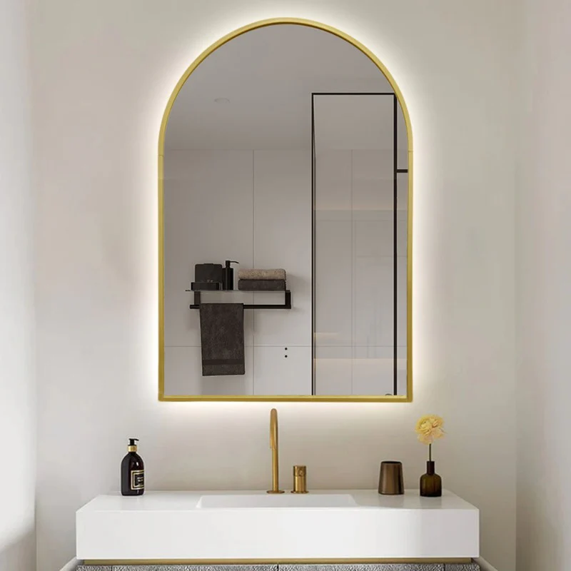 Arched Touchless Back-Lit Brushed Gold LED Mirror - Three Light Temperatures - Image 6