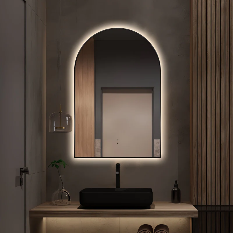 Arched Touchless 600 x 900 Back-Lit Matte Black LED Mirror - Three Light Temperatures