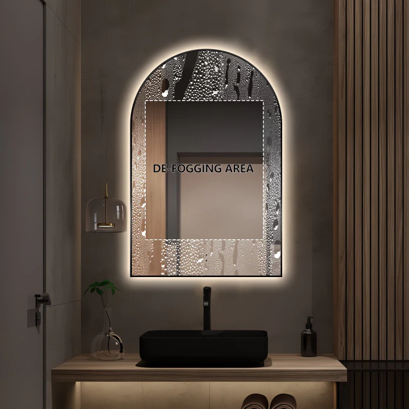 Arched Touchless 600 x 900 Back-Lit Matte Black LED Mirror - Three Light Temperatures - Image 3