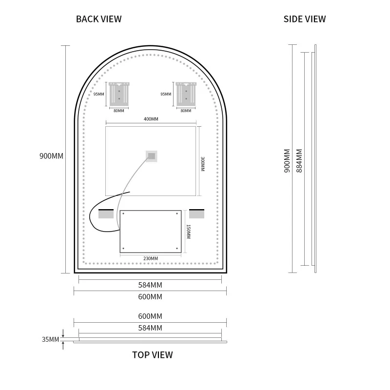 Arched Touchless 600 x 900 Back-Lit Matte Black LED Mirror - Three Light Temperatures - Image 6