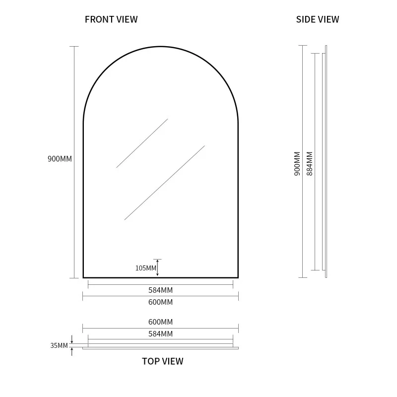 Arched Touchless 600 x 900 Back-Lit Matte Black LED Mirror - Three Light Temperatures - Image 8