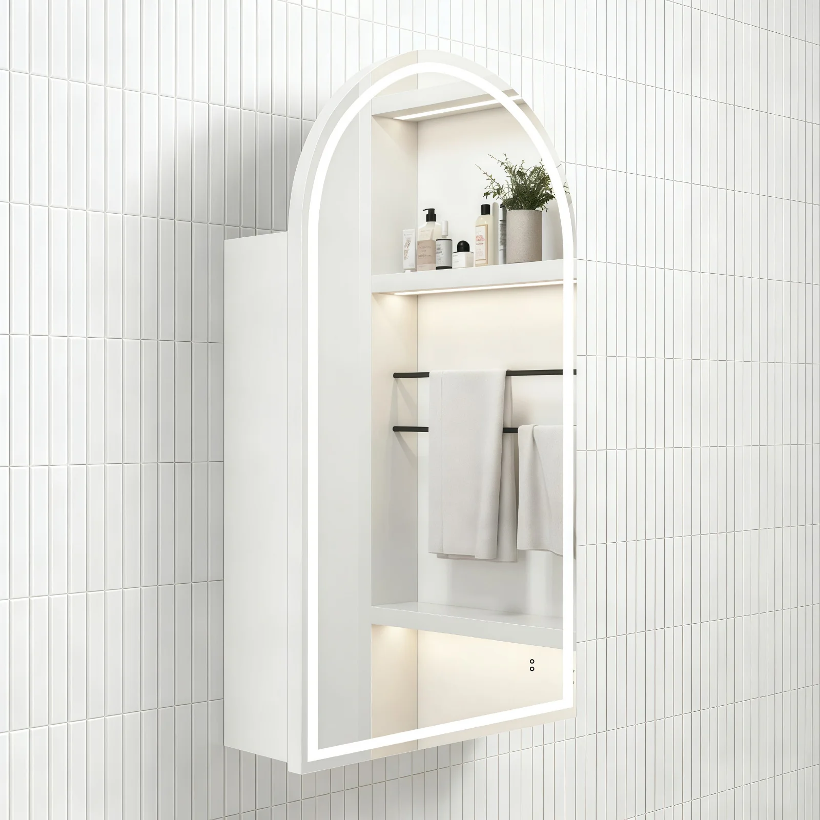 Arched Touchless LED 600 x 900 Matte White Shaving Cabinet - Image 4