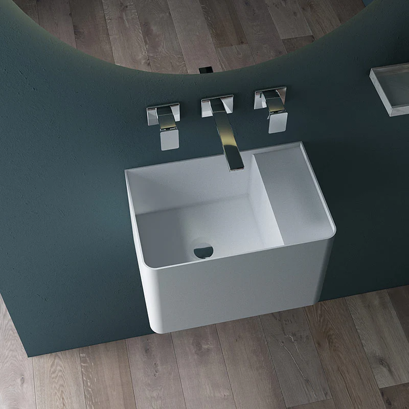 Arco 450mm Solid Surface Stone Wall Hung Basin - Image 3