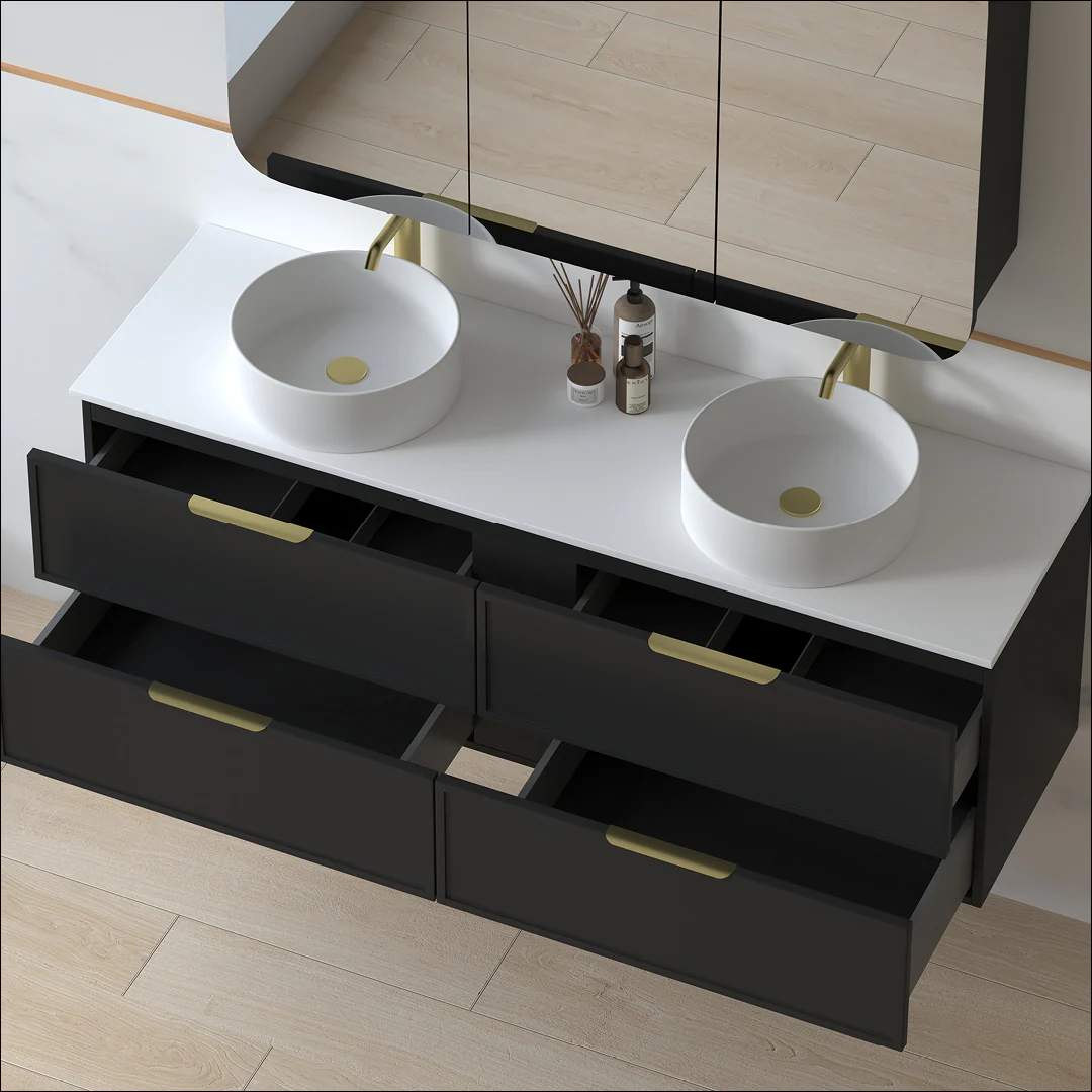 Ashford 1500mm Matte Black Shaker Wall Hung Vanity - Image 3