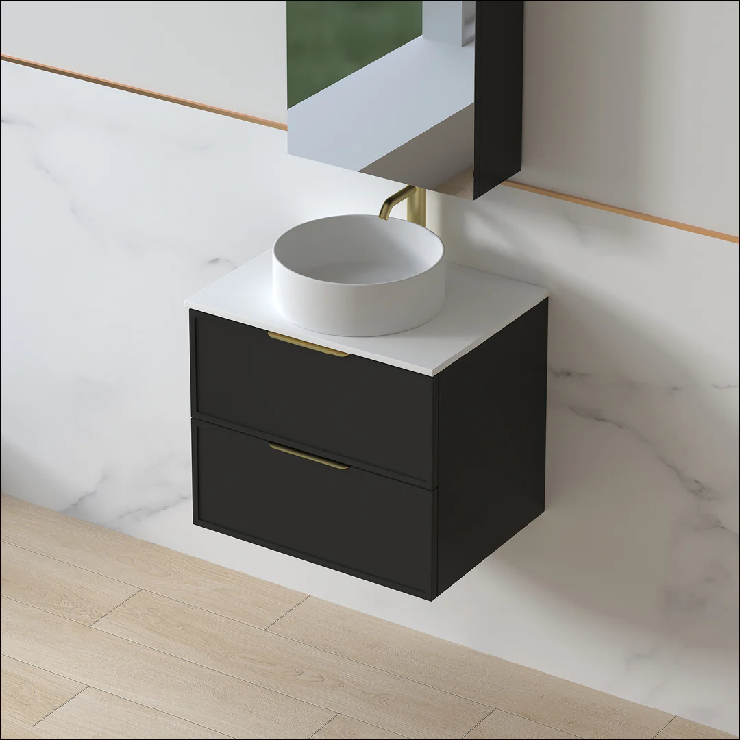 Ashford 600mm Matte Black Shaker Wall Hung Vanity - Image 3