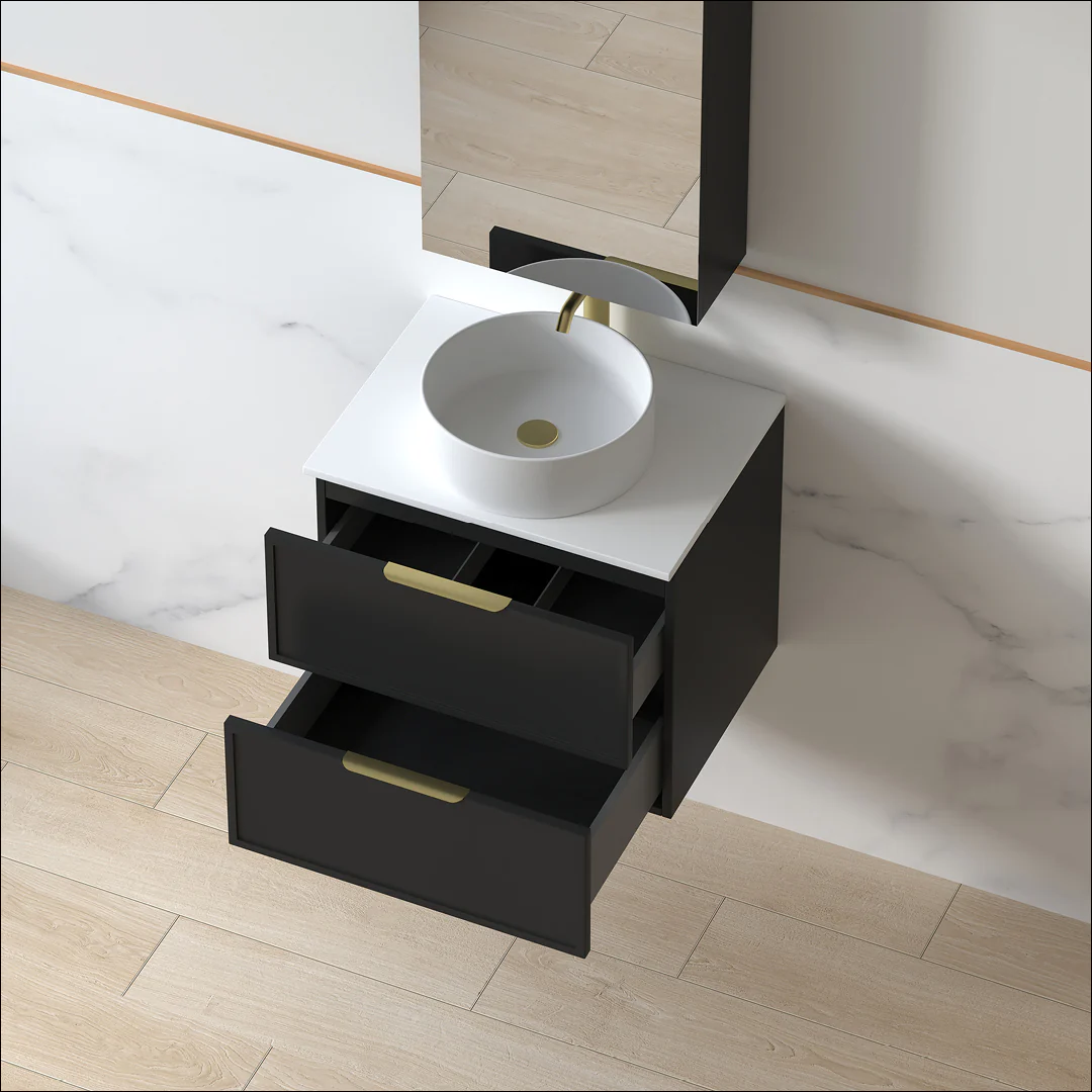 Ashford 600mm Matte Black Shaker Wall Hung Vanity - Image 4