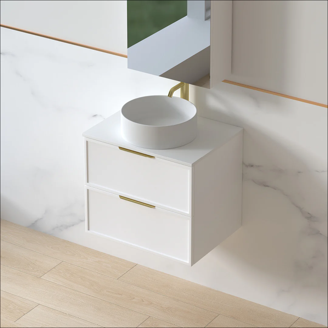 Ashford 600mm Matte White Shaker Wall Hung Vanity - Image 2
