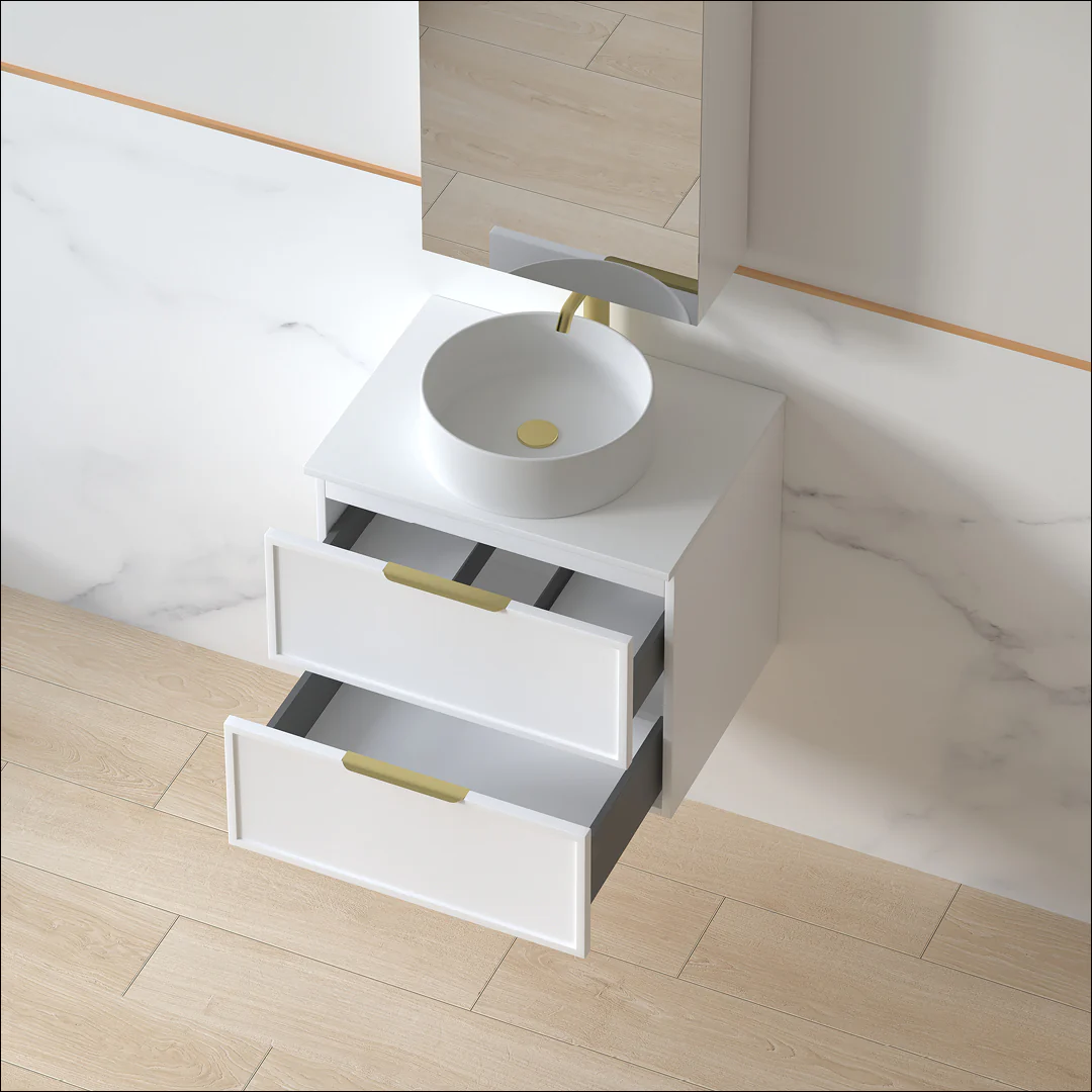 Ashford 600mm Matte White Shaker Wall Hung Vanity - Image 4