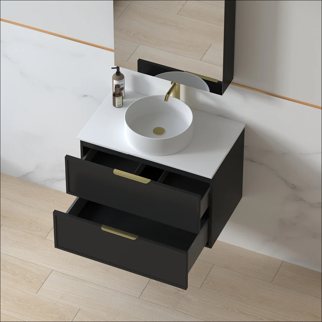 Ashford 750mm Matte Black Shaker Wall Hung Vanity - Image 3