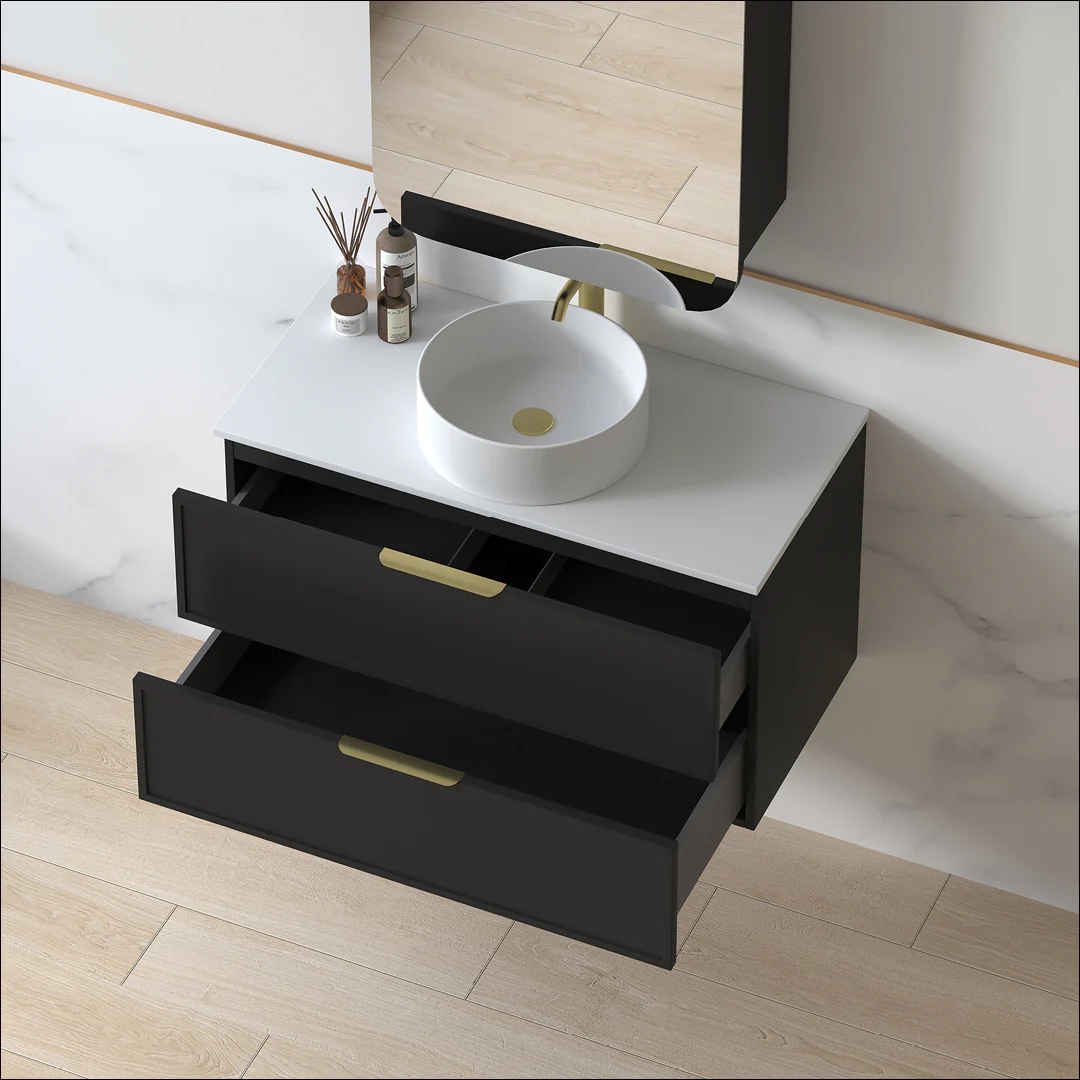 Ashford 900mm Matte Black Shaker Wall Hung Vanity - Image 3