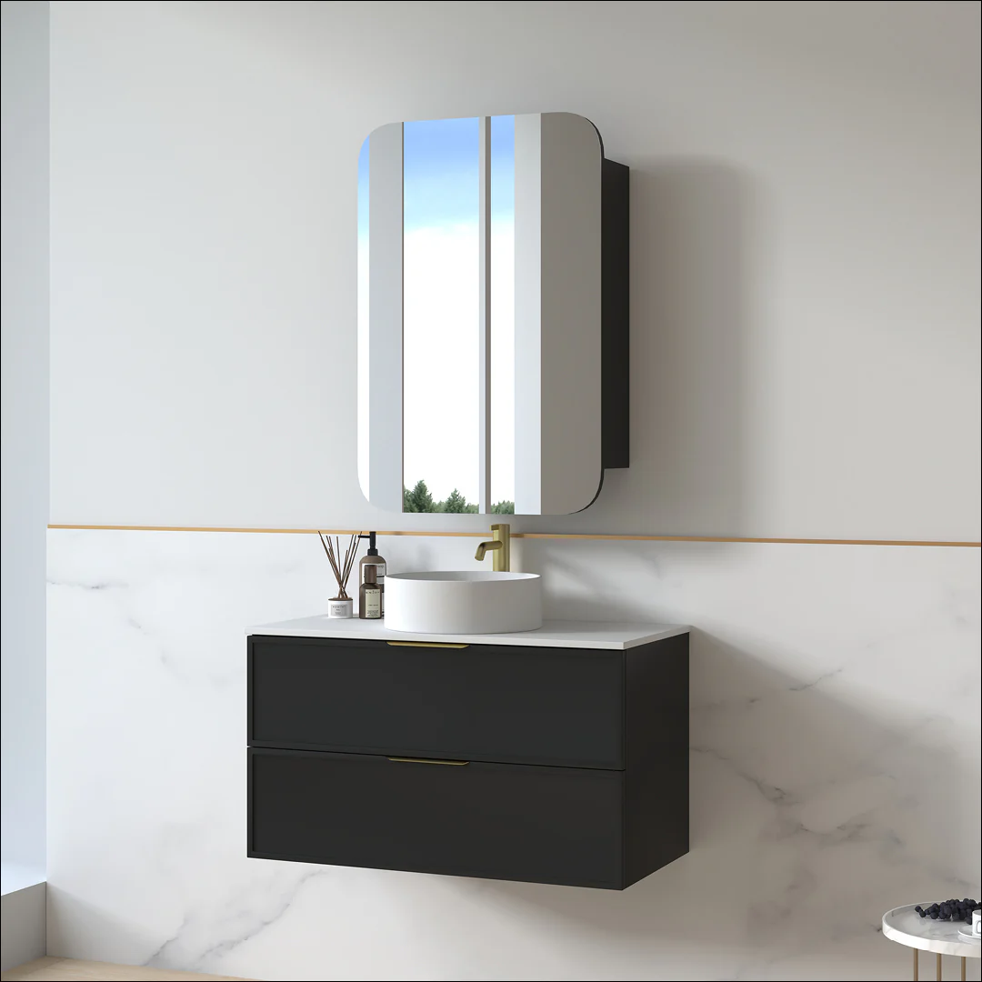 Ashford 900mm Matte Black Shaker Wall Hung Vanity - Image 4