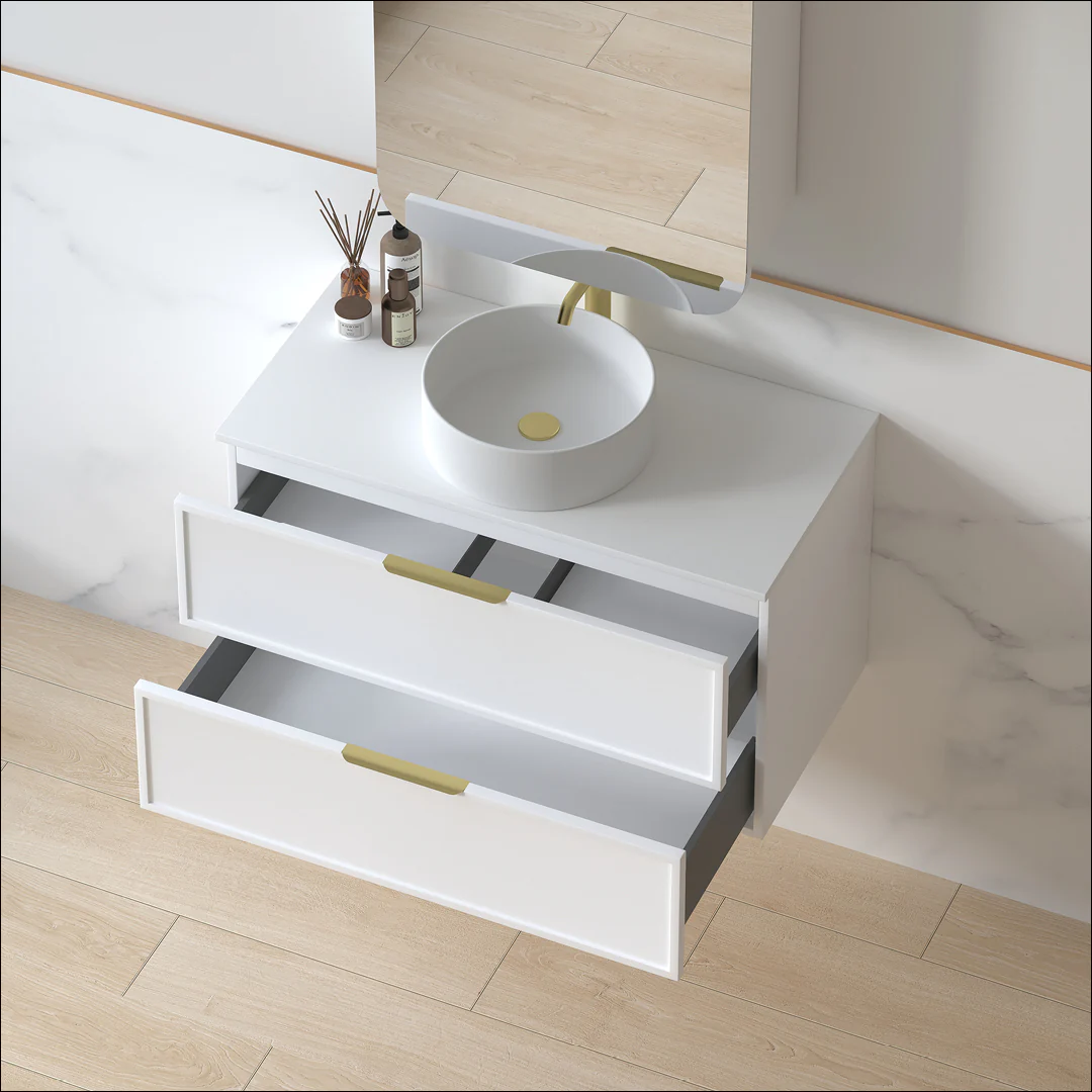 Ashford 900mm Matte White Shaker Wall Hung Vanity - Image 3