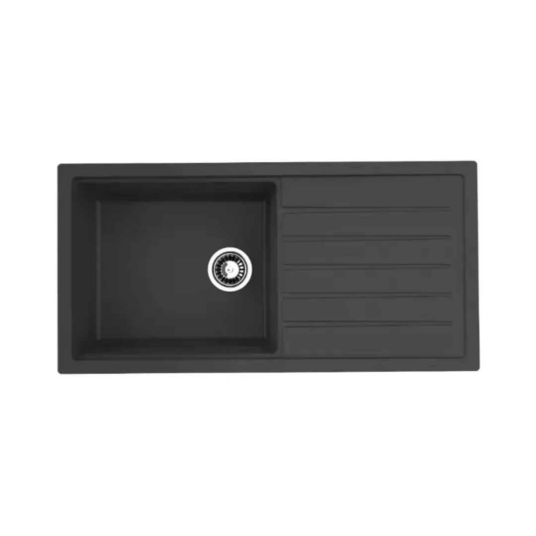 Avella 1000mm Matte Black Single Bowl Granite Kitchen Sink With Drainer