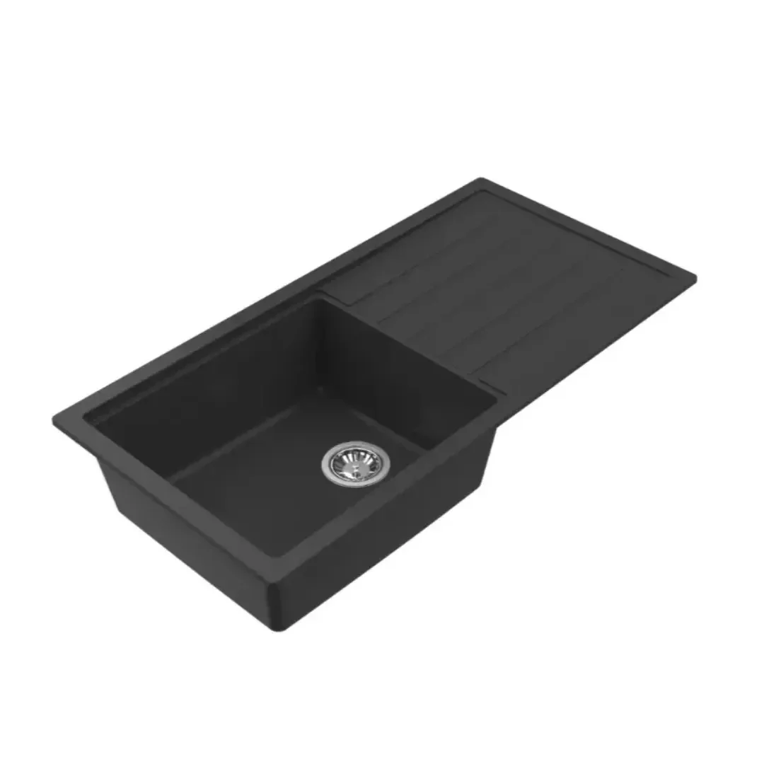 Avella 1000mm Matte Black Single Bowl Granite Kitchen Sink With Drainer - Image 2