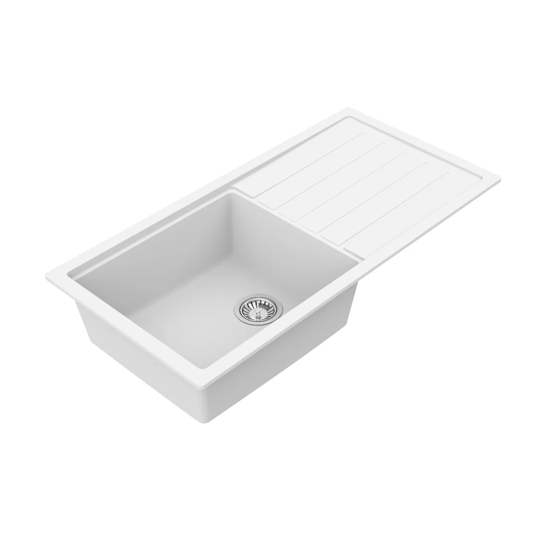 Avella 1000mm Matte White Single Bowl Granite Kitchen Sink With Drainer - Image 2