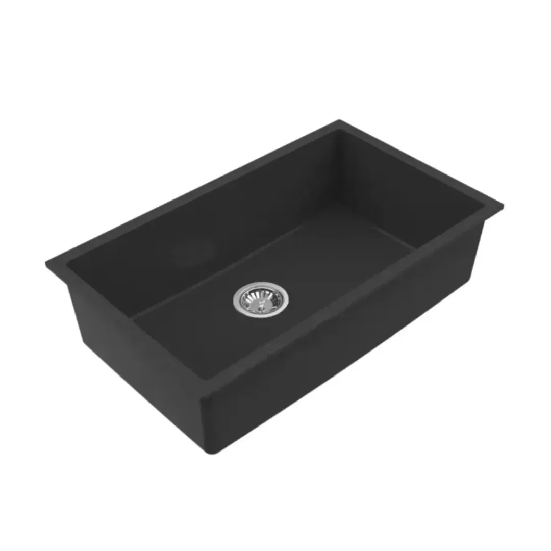 Avella 750mm Matte Black Granite Kitchen & Laundry Sink - Image 2