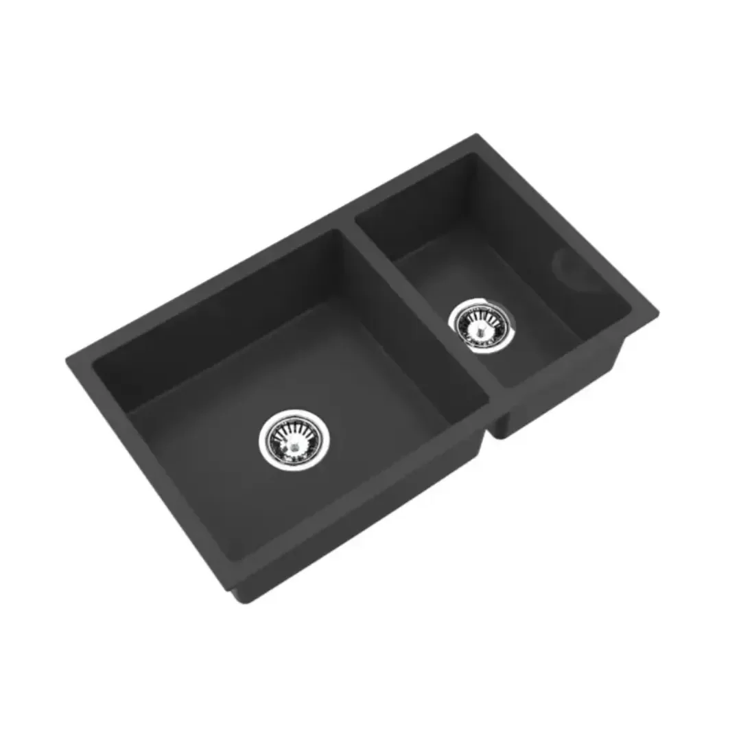 Avella 790mm Matte Black Double Bowl Granite Kitchen Sink - Image 2