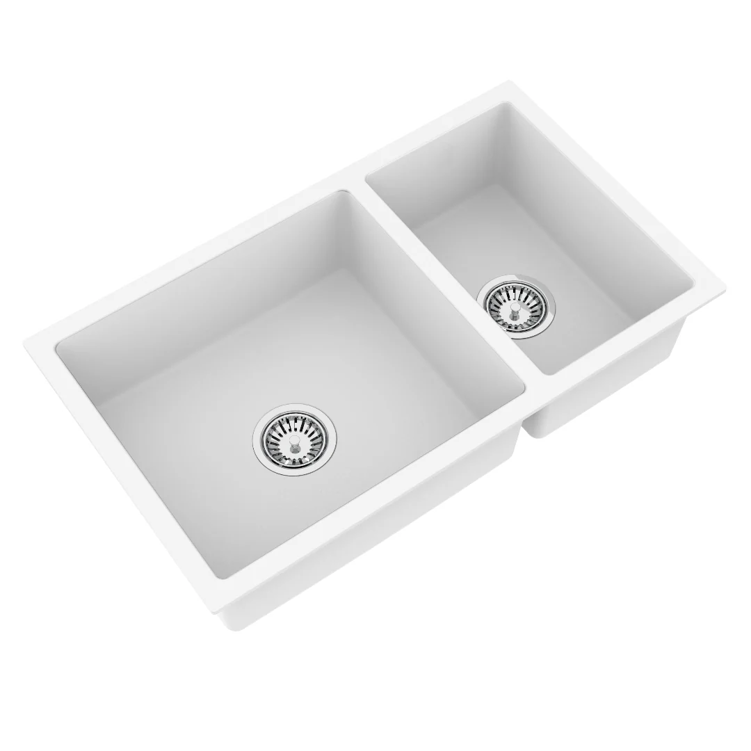 Avella 790mm Matte White Double Bowl Granite Kitchen Sink - Image 2