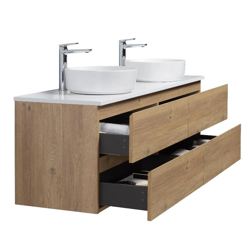 Avia 1500mm Double Natural Oak Wall Hung Vanity - Image 4