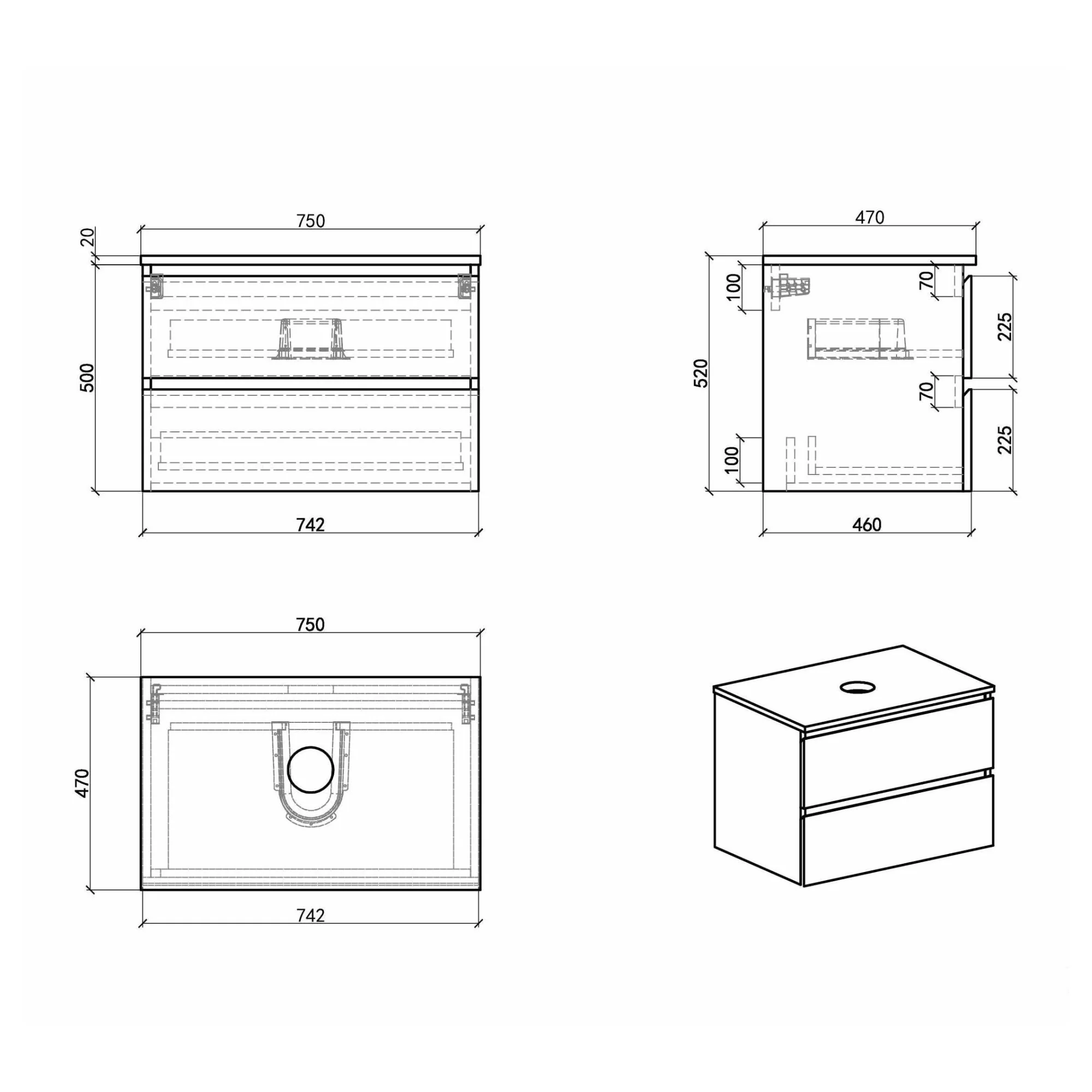 Avia 750mm Natural Oak Wall Hung Vanity - Image 6